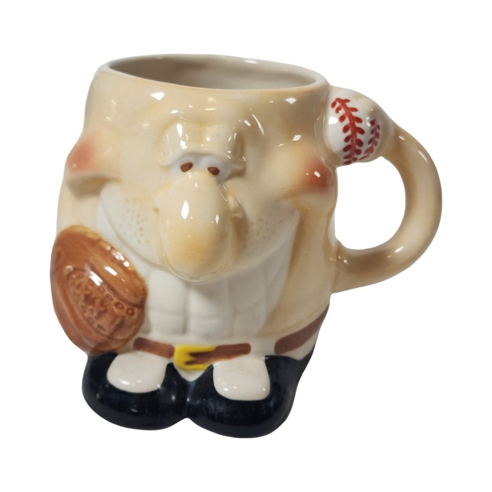Ganz Vintage Baseball Player 3D Sculpted Ceramic Coffee Mug Novelty Sports Gift